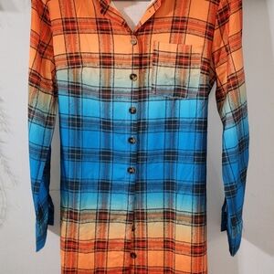 Women Orange and Blue Plaid Dress